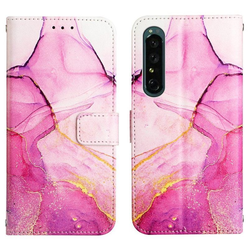 Folio-hoesje voor Sony Xperia 1 IV Marmer Met Lanyard
