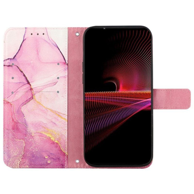 Folio-hoesje voor Sony Xperia 1 IV Marmer Met Lanyard