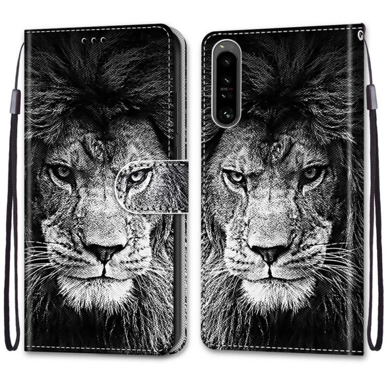 Folio-hoesje voor Sony Xperia 1 IV Met Ketting Lanyard Leeuw