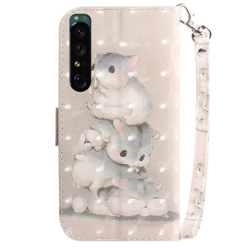 Folio-hoesje voor Sony Xperia 1 IV Met Ketting String Eekhoorns