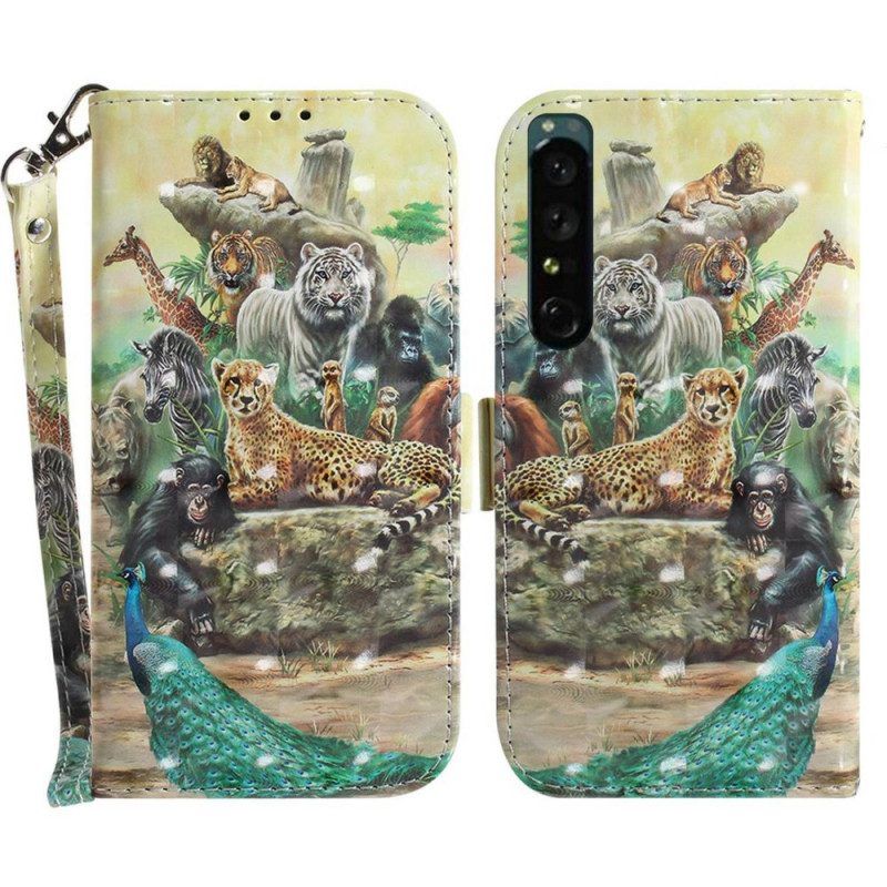 Folio-hoesje voor Sony Xperia 1 IV Met Ketting String Safari