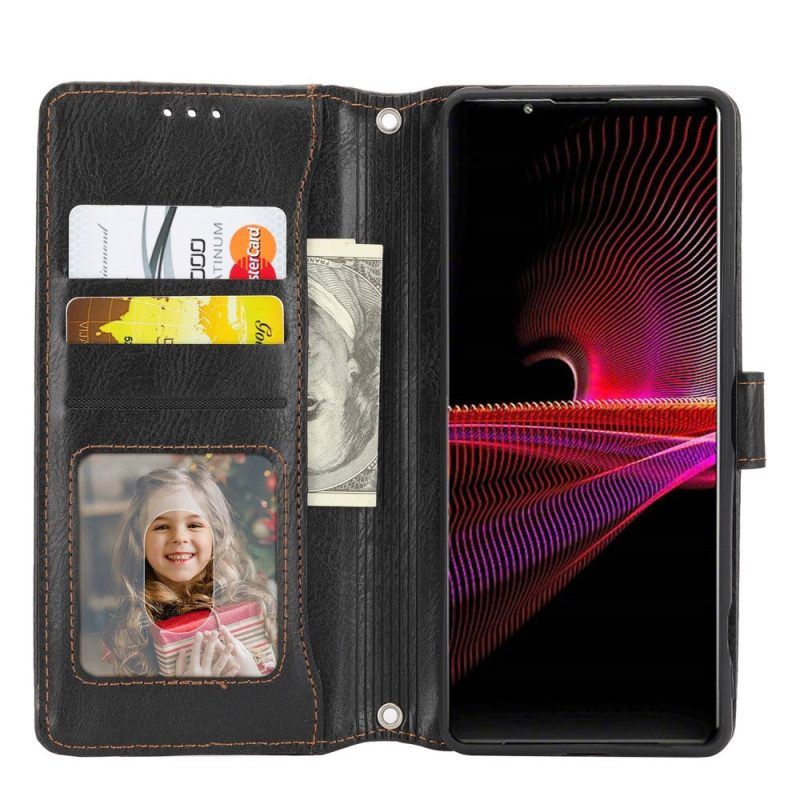 Folio-hoesje voor Sony Xperia 1 IV Portemonnee Leren Portemonnee Met Lanyard En Schouderriem