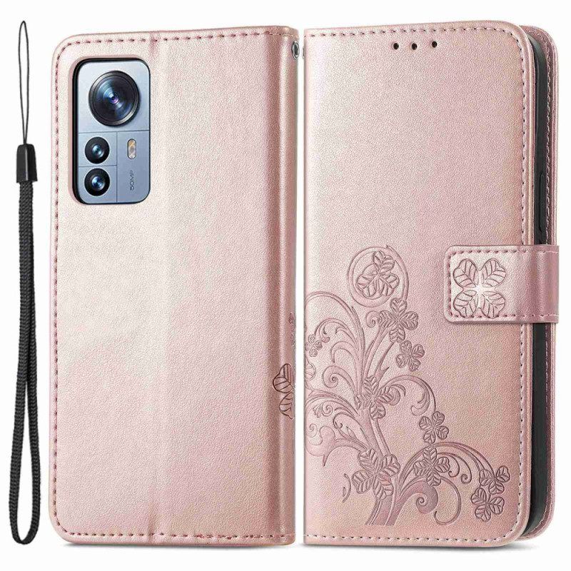 Folio-hoesje voor Xiaomi 12T / 12T Pro Met Ketting Bloemen Met Kleine Bandjes