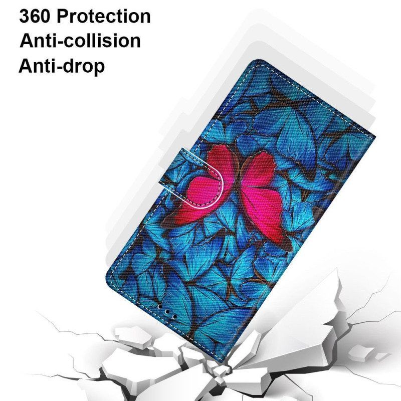 Folio-hoesje voor Xiaomi 13 Pro Rode Vlinder Blauwe Achtergrond