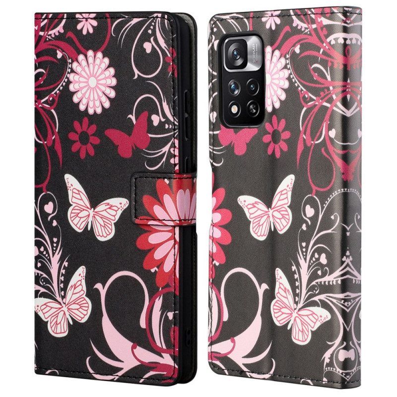 Folio-hoesje voor Xiaomi Redmi Note 11 Pro / 11 Pro 5G Vlinders En Bloemen