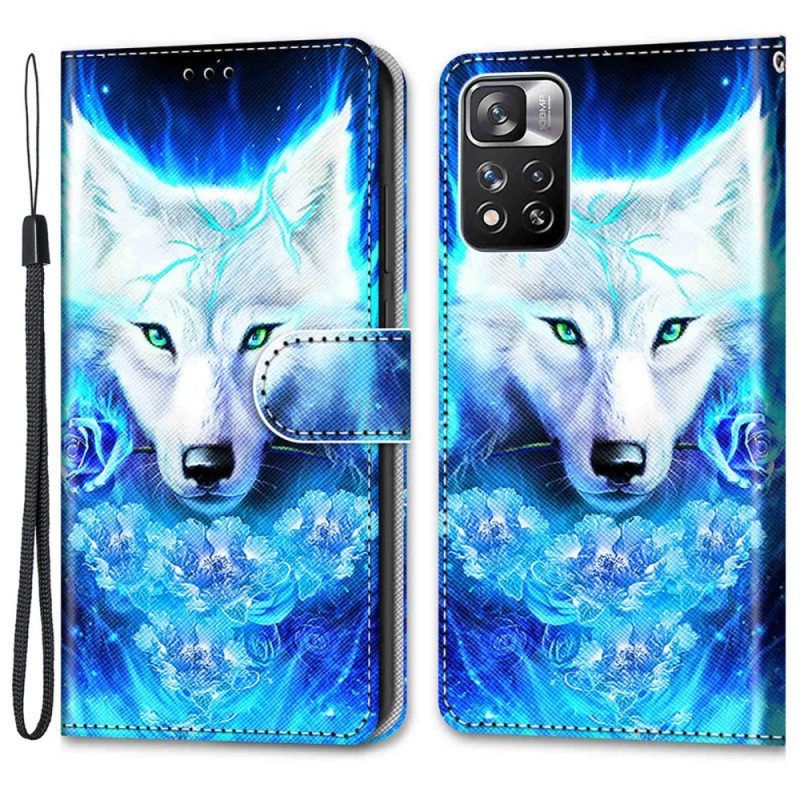 Folio-hoesje voor Xiaomi Redmi Note 11 Pro Plus 5G Met Ketting Lanyard Wolf