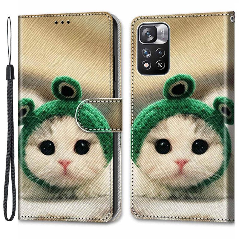 Folio-hoesje voor Xiaomi Redmi Note 11 Pro Plus 5G Met Ketting Leuk Katje Met Riem