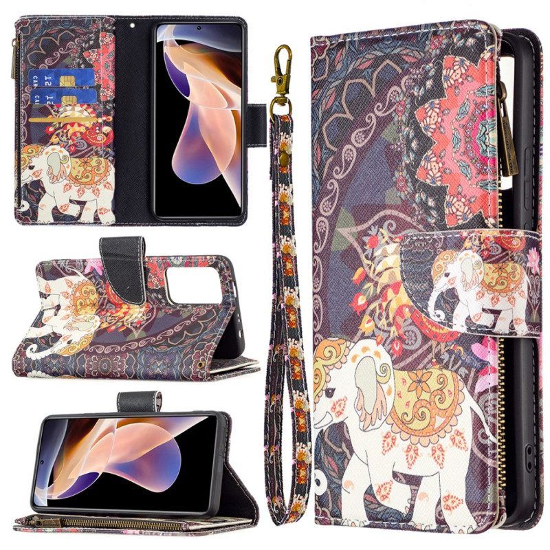 Folio-hoesje voor Xiaomi Redmi Note 11 Pro Plus 5G Olifantenzak Met Ritssluiting