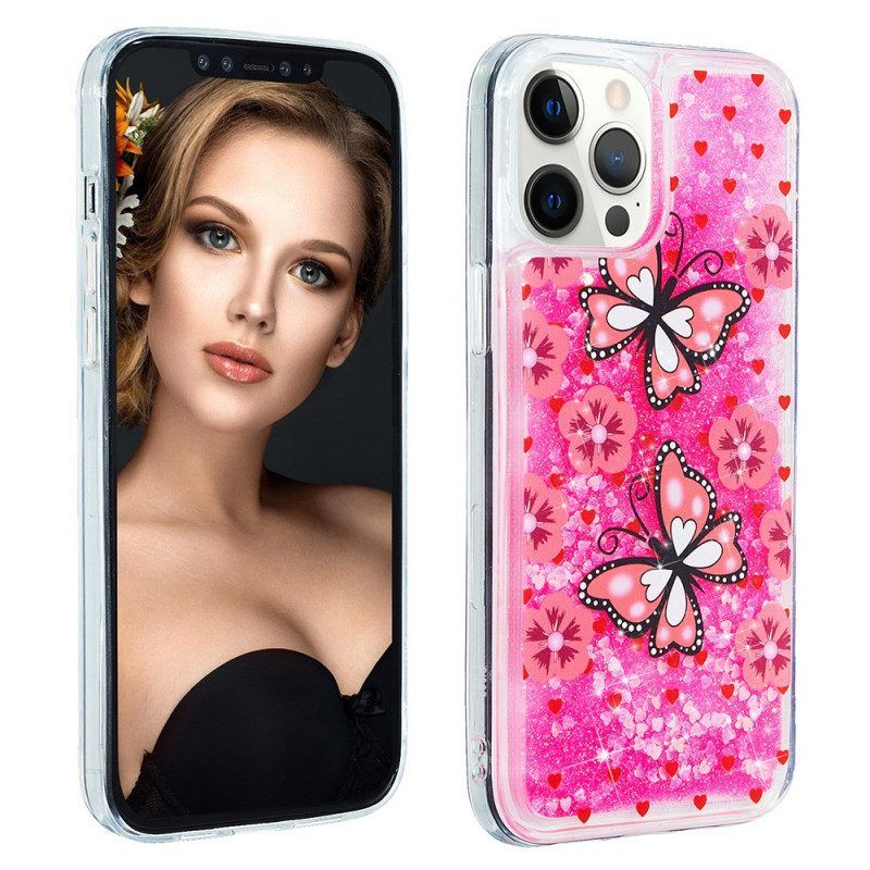 Hoesje voor iPhone 15 Pro Vlinders Glitteren