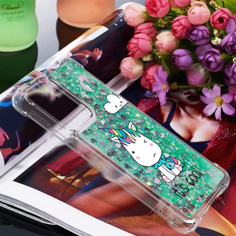 Hoesje voor Samsung Galaxy A53 5G Met Koord Eenhoorn Glitter Trekkoord