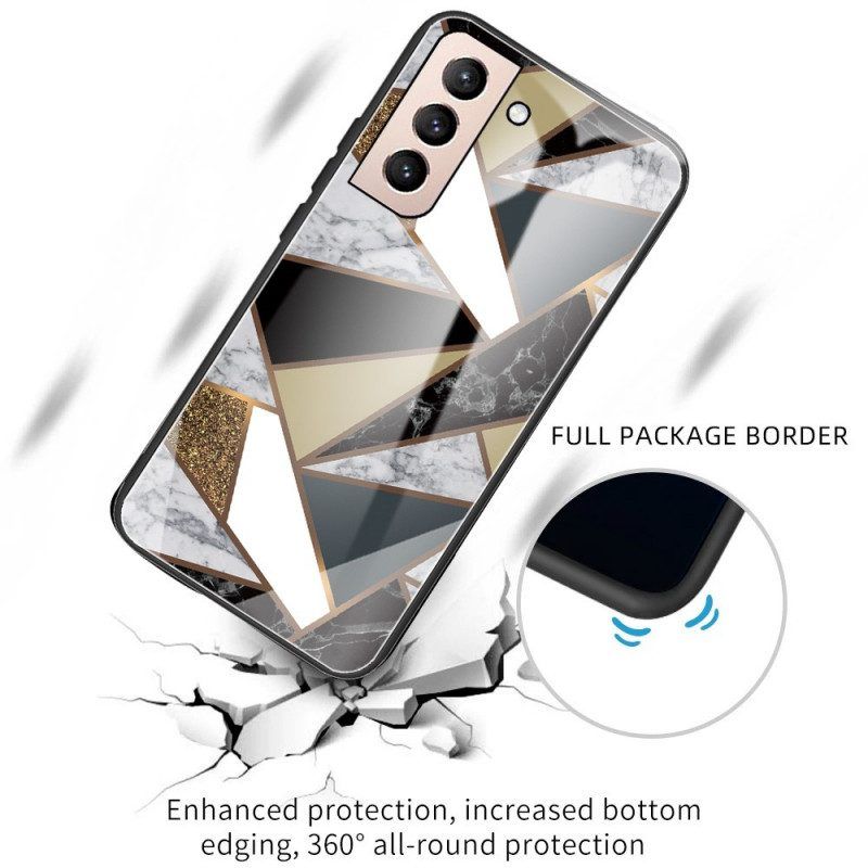 Hoesje voor Samsung Galaxy S22 5G Geometrie Marmer Gehard Glas