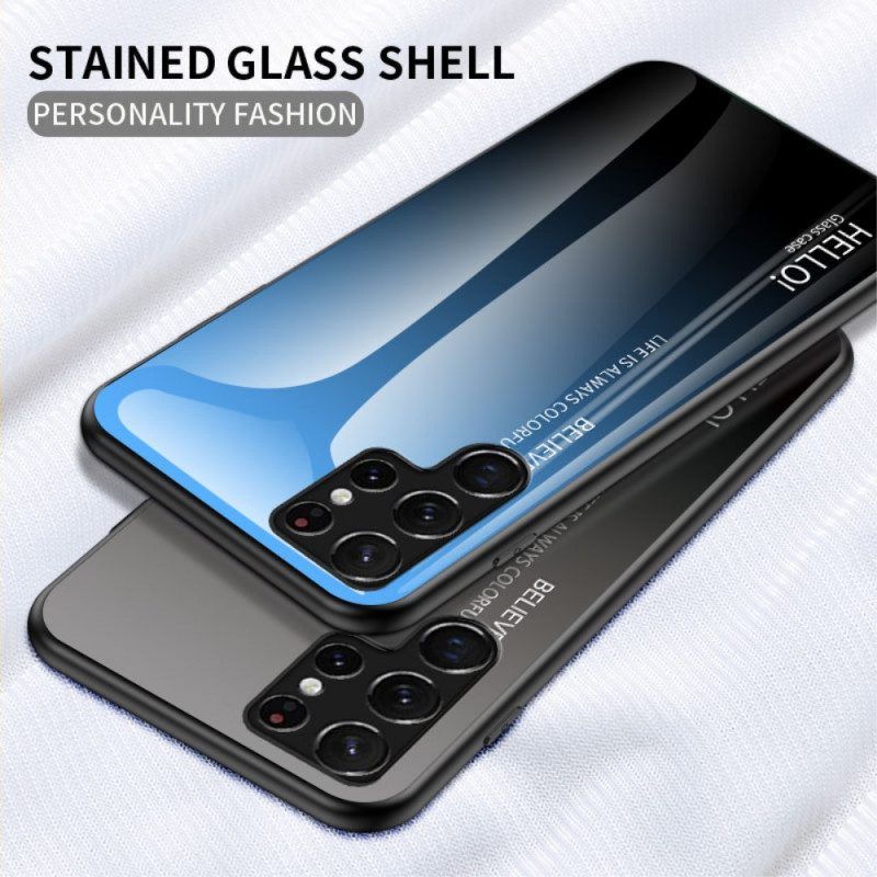 Hoesje voor Samsung Galaxy S22 Ultra 5G Gehard Glas Hallo