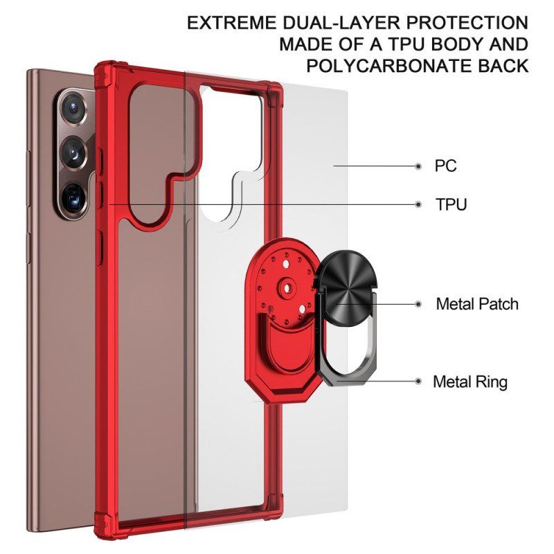 Hoesje voor Samsung Galaxy S22 Ultra 5G Transparant Met Ring-support