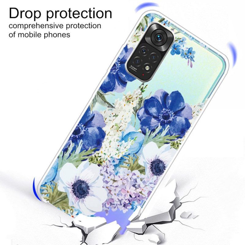 Hoesje voor Xiaomi Redmi Note 11 Pro / 11 Pro 5G Waterverf Blauwe Bloemen