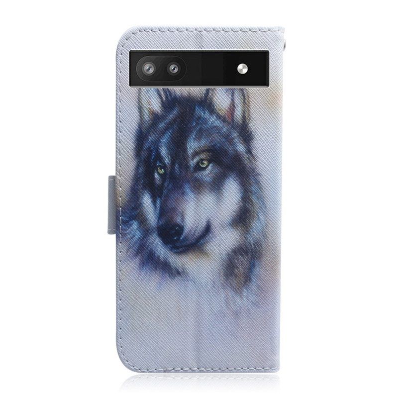 Leren Hoesje voor Google Pixel 6A Aquarel Wolf