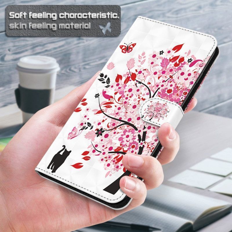 Leren Hoesje voor Google Pixel 6A Met Ketting Boom En Strappy Cat