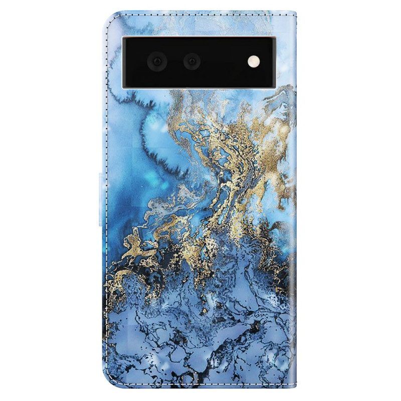 Leren Hoesje voor Google Pixel 6A Met Ketting Gestreept Marmereffect
