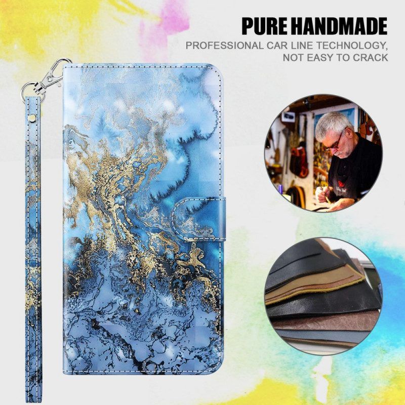Leren Hoesje voor Google Pixel 6A Met Ketting Gestreept Marmereffect