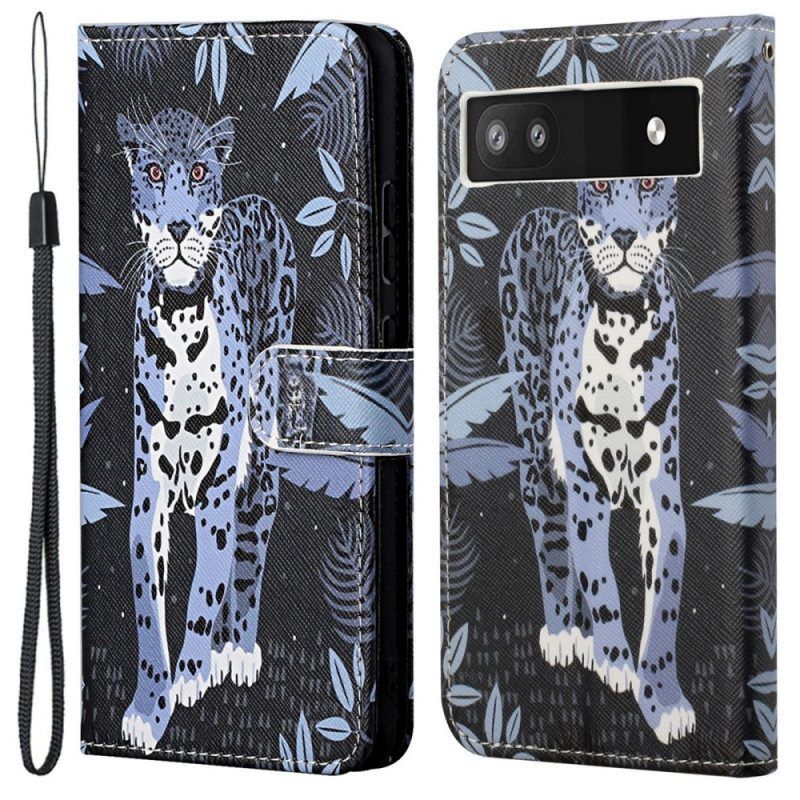 Leren Hoesje voor Google Pixel 6A Met Ketting Luipaard Met Bandjes