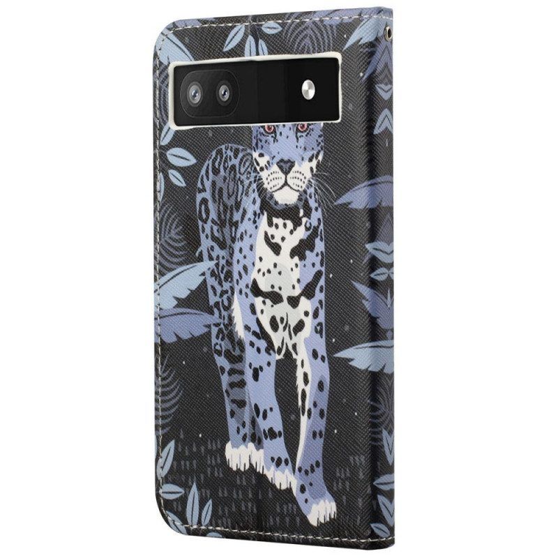 Leren Hoesje voor Google Pixel 6A Met Ketting Luipaard Met Bandjes