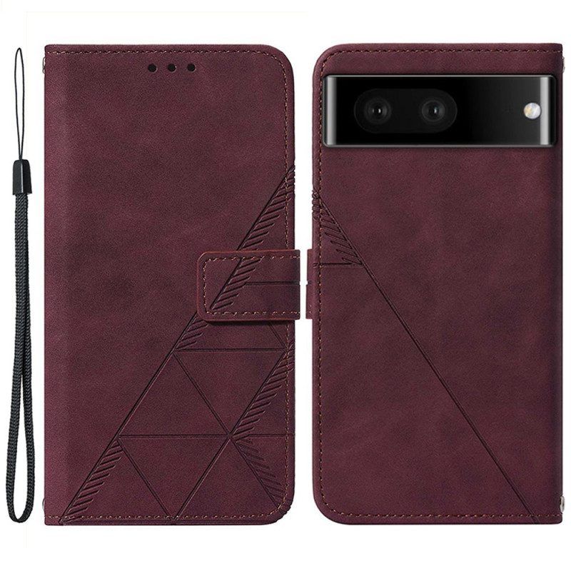 Leren Hoesje voor Google Pixel 7 Met Ketting Riem Driehoeken