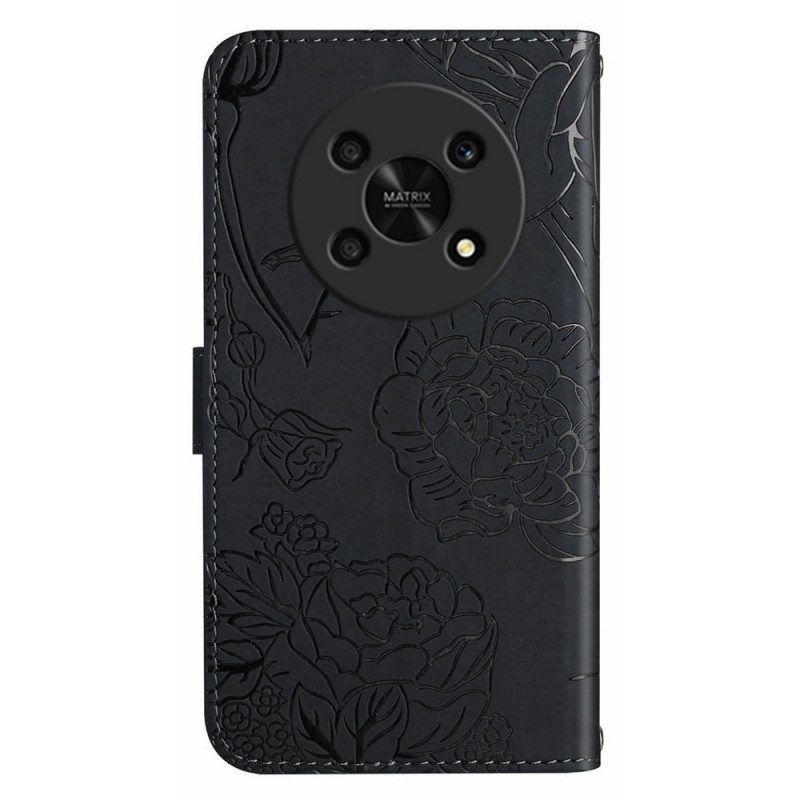 Leren Hoesje voor Honor Magic 4 Lite 5G Vlinders En Lanyard
