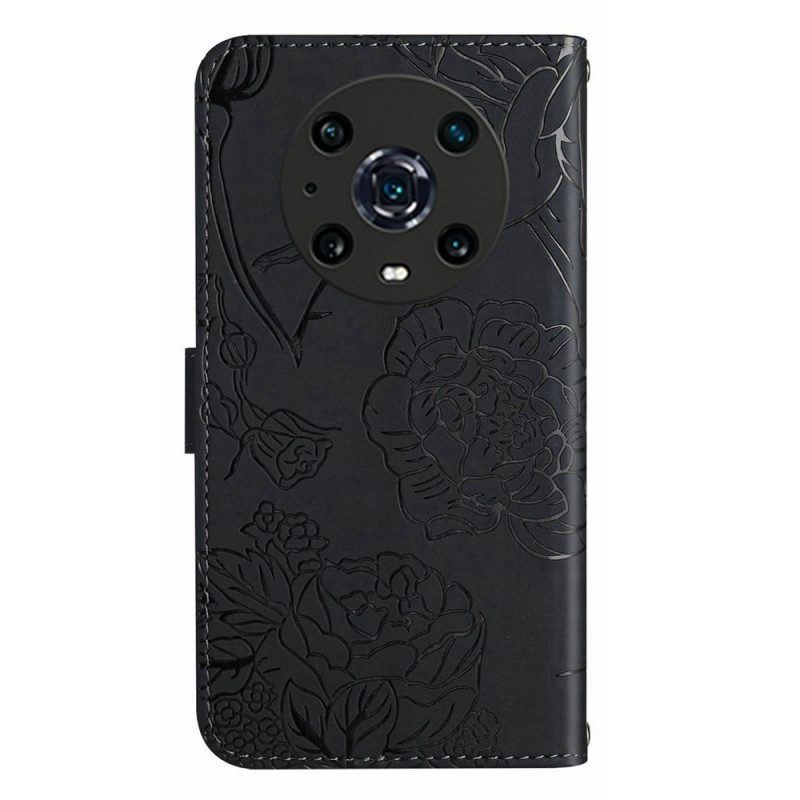 Leren Hoesje voor Honor Magic 4 Pro Met Ketting String Vlinders