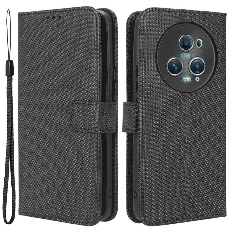 Leren Hoesje voor Honor Magic 5 Pro Met Ketting Stijlvol Imitatieleer Met Bandjes
