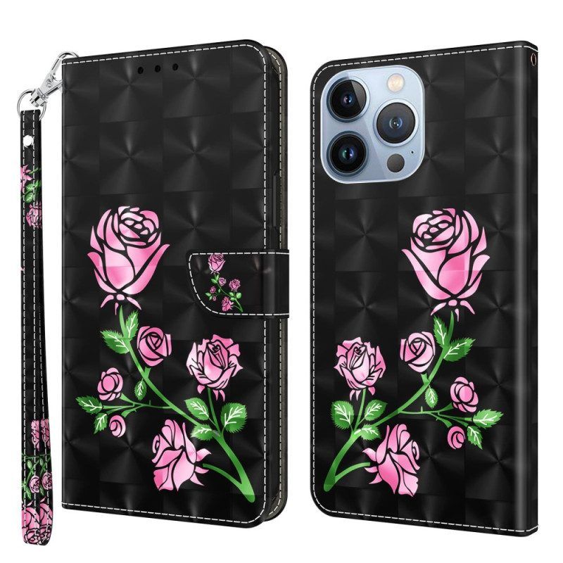 Leren Hoesje voor iPhone 14 Met Ketting Riem Rozen