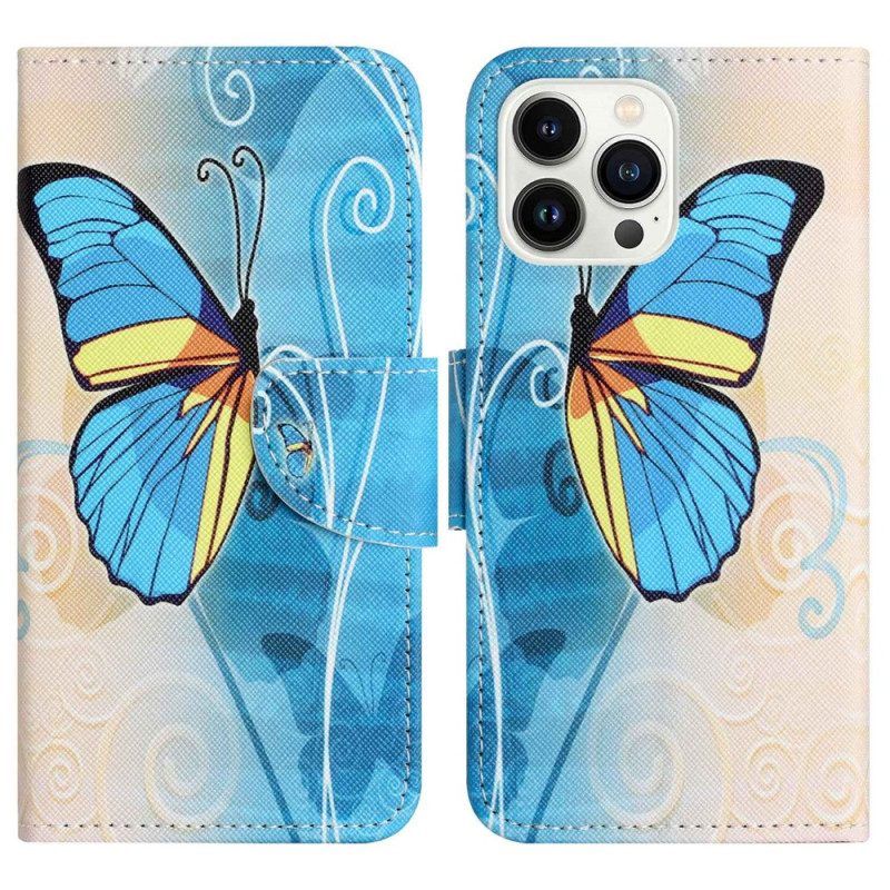 Leren Hoesje voor iPhone 14 Pro Vlinders