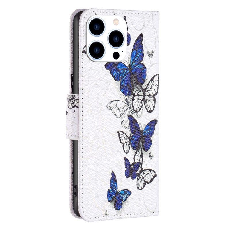 Leren Hoesje voor iPhone 14 Pro Vlinders Tijdens De Vlucht