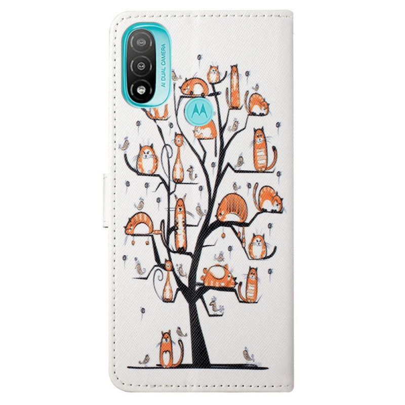 Leren Hoesje voor Moto G71 5G Met Ketting Funky Cats Met Riem