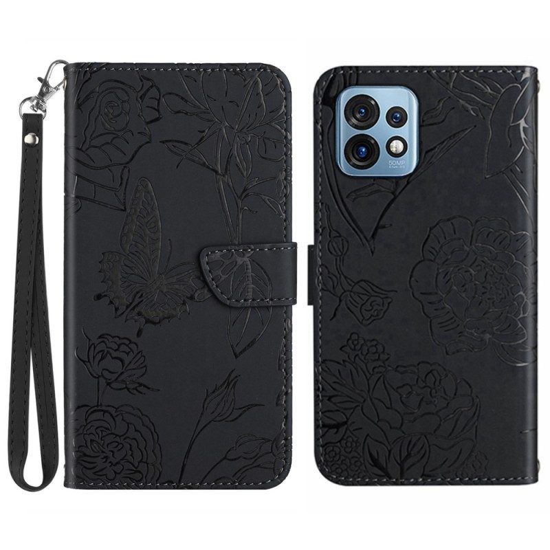 Leren Hoesje voor Motorola Edge 40 Pro Vlinder Met Lanyard