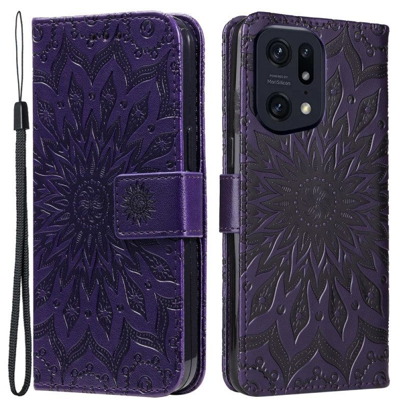 Leren Hoesje voor Oppo Find X5 Pro Met Ketting String Zon