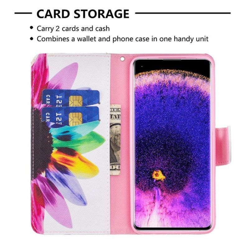 Leren Hoesje voor Oppo Find X5 Pro Waterverf Bloem