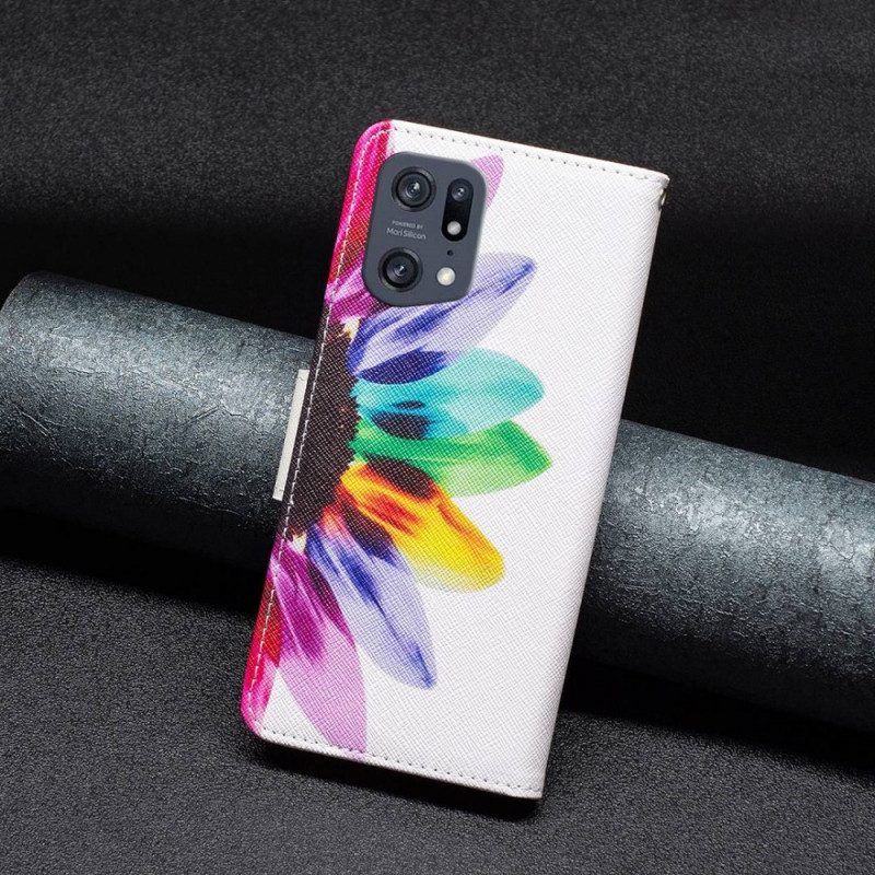 Leren Hoesje voor Oppo Find X5 Pro Waterverf Bloem