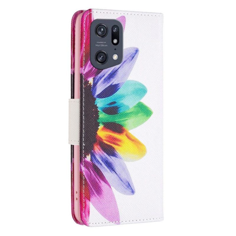 Leren Hoesje voor Oppo Find X5 Pro Waterverf Bloem