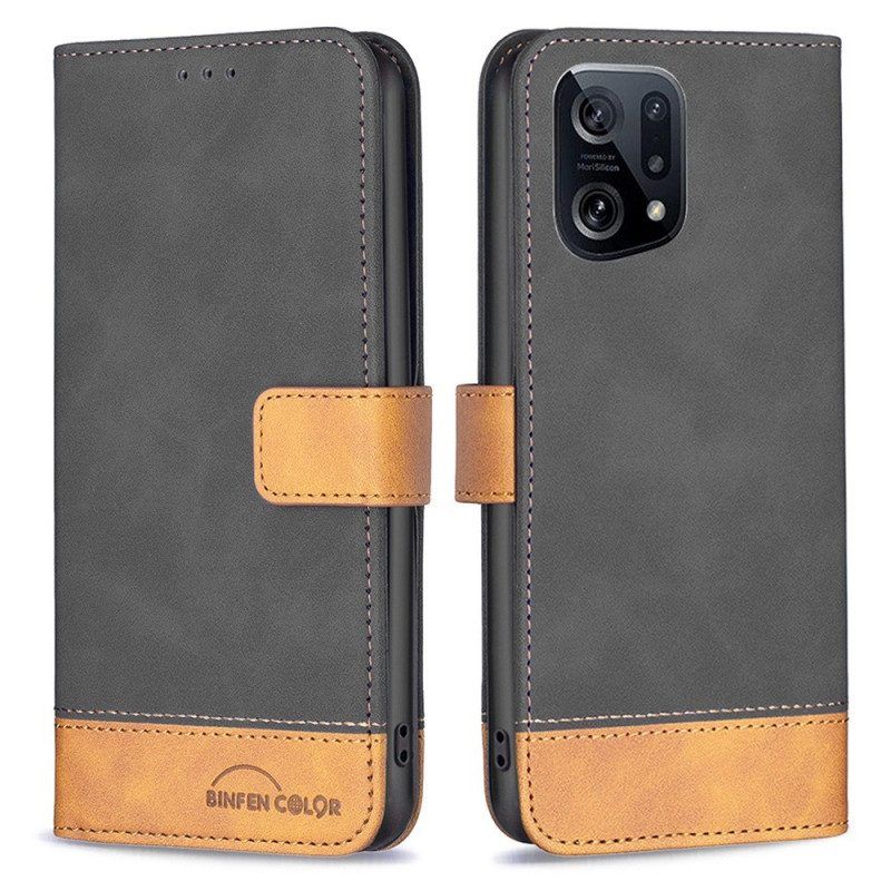 Leren Hoesje voor Oppo Find X5 Tweekleurige Imitatieleer Binfen Kleur