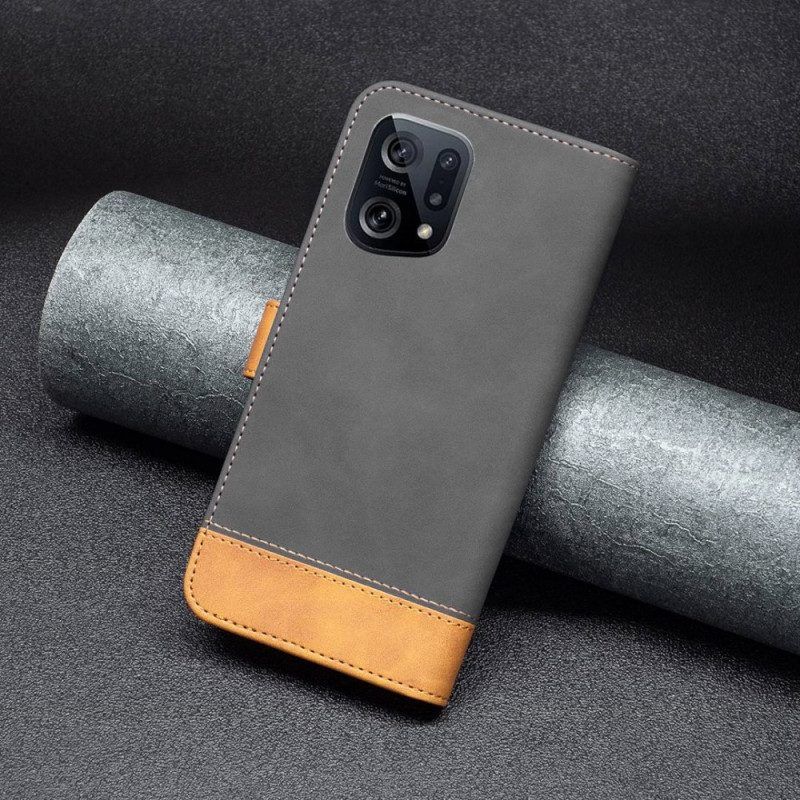 Leren Hoesje voor Oppo Find X5 Tweekleurige Imitatieleer Binfen Kleur