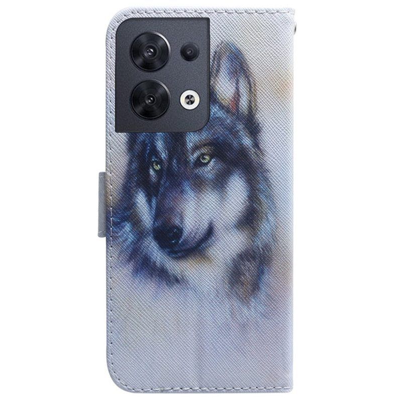 Leren Hoesje voor Oppo Reno 8 Aquarel Hond Met Lanyard