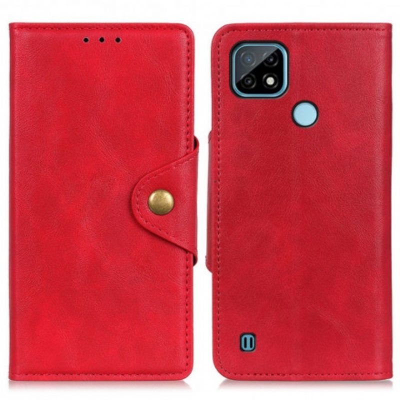 Leren Hoesje voor Realme C21 Vintage Knop Van Imitatieleer