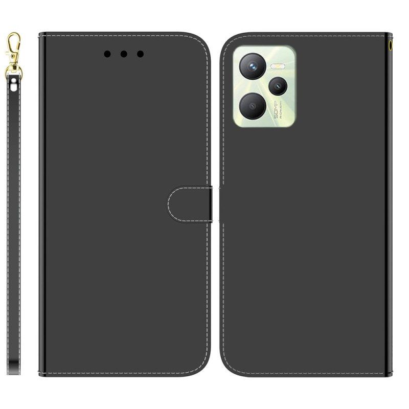 Leren Hoesje voor Realme C35 Met Ketting Spiegeleffect Met Bandjes