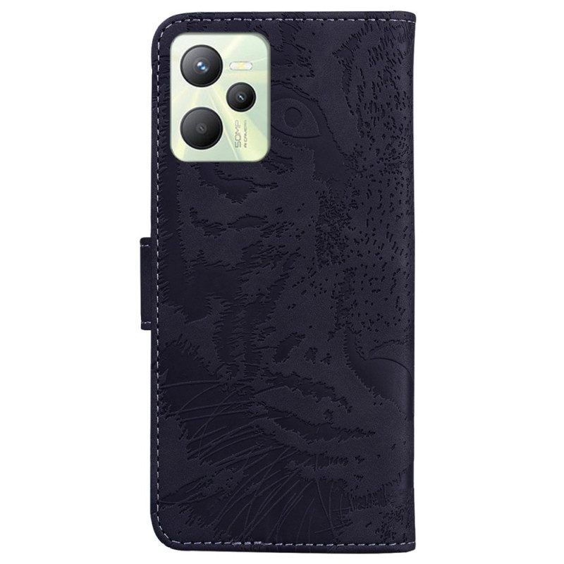 Leren Hoesje voor Realme C35 Tijger Voetafdruk