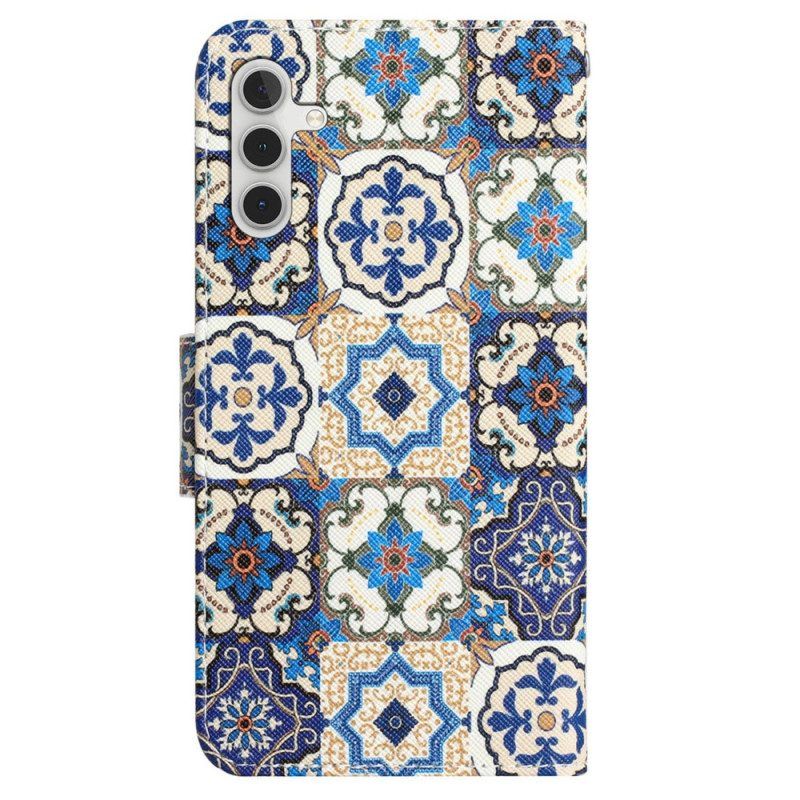 Leren Hoesje voor Samsung Galaxy A54 5G Met Ketting Bandjes Patchwork