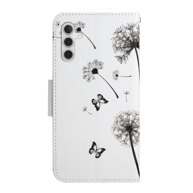 Leren Hoesje voor Samsung Galaxy A54 5G Met Ketting Lanyard Paardebloemen