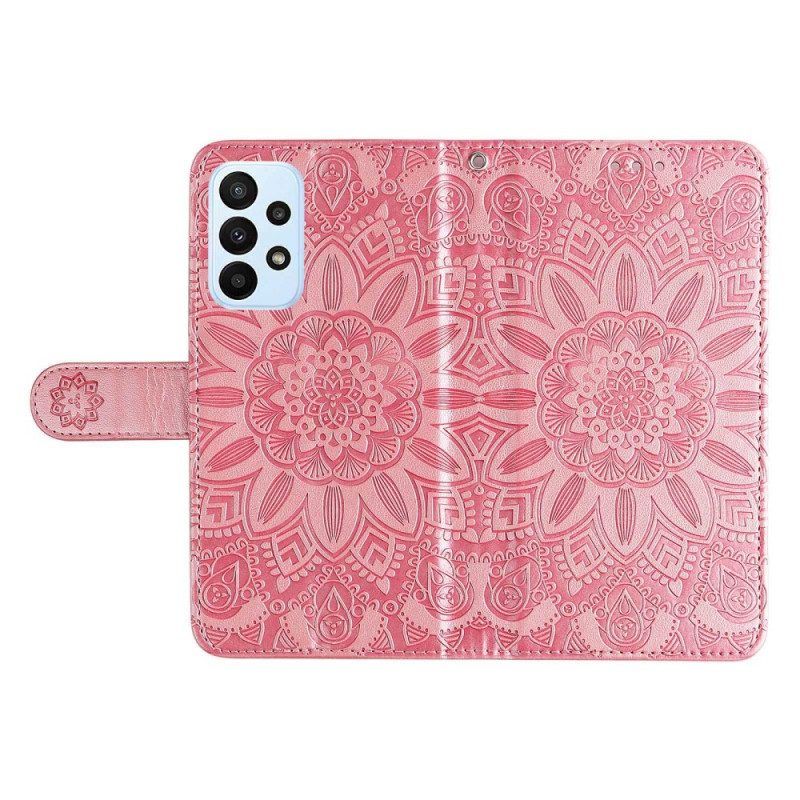 Leren Hoesje voor Samsung Galaxy M13 Met Ketting Strakke Zonnebloem