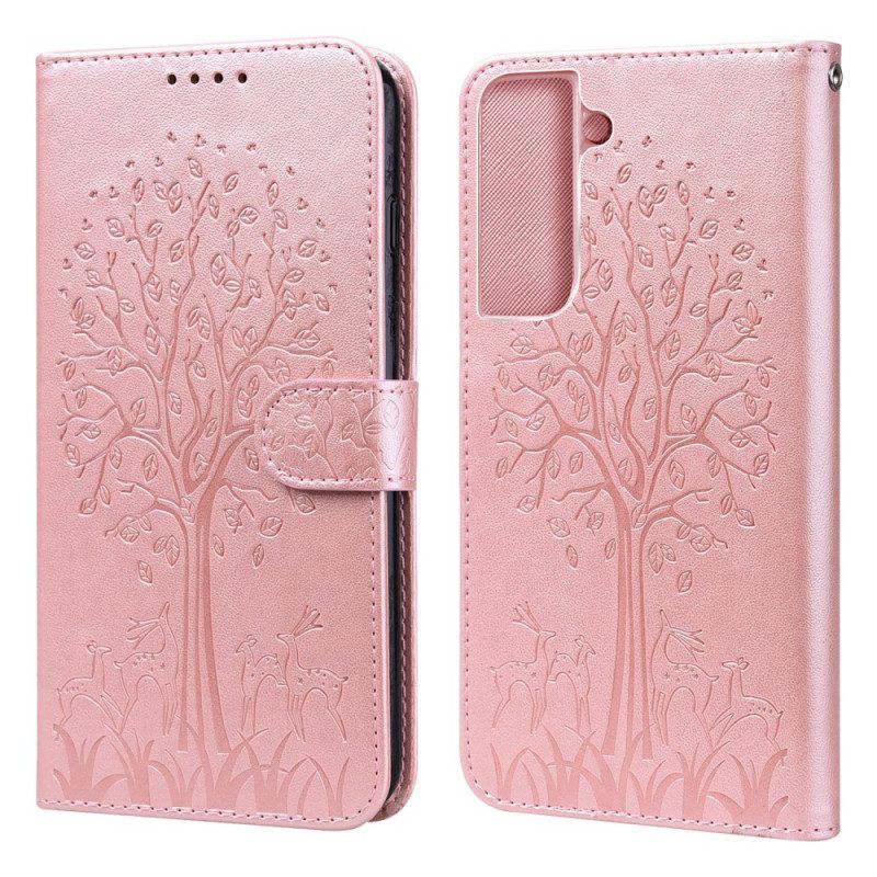 Leren Hoesje voor Samsung Galaxy S22 5G Boom En Herten