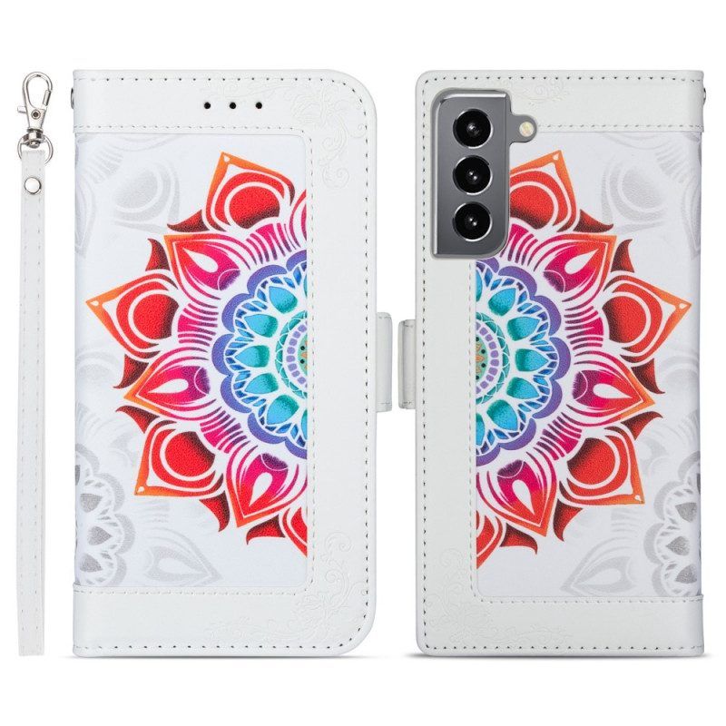 Leren Hoesje voor Samsung Galaxy S22 5G Met Ketting Bandjes Mandala Decoratie