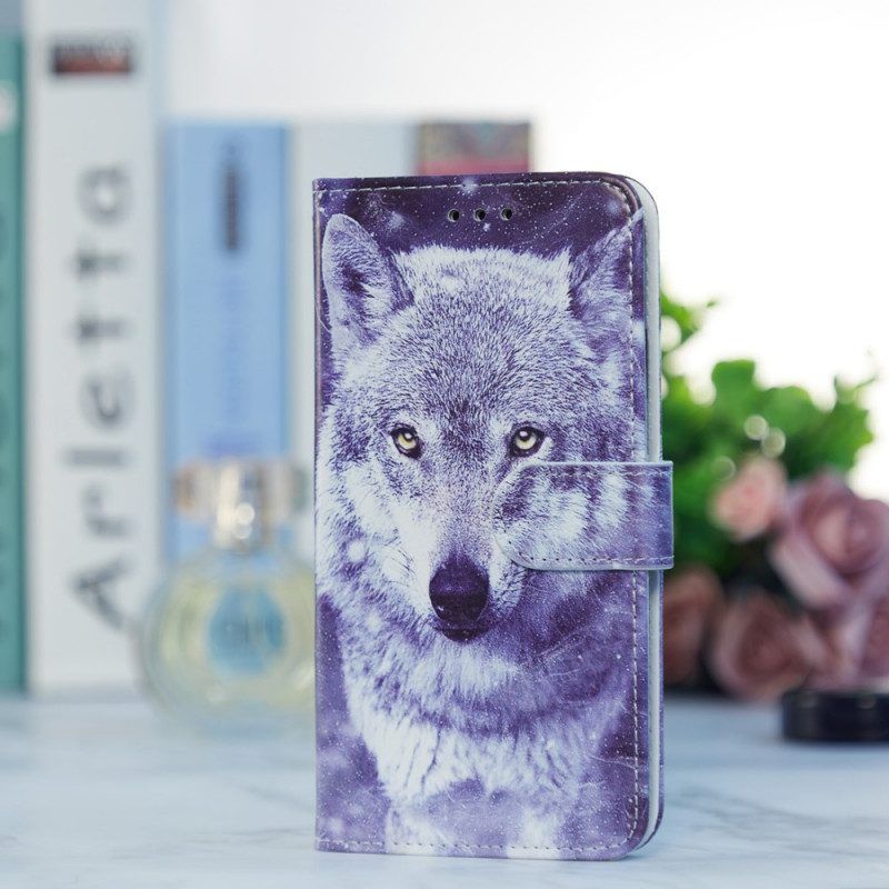 Leren Hoesje voor Samsung Galaxy S22 5G Prachtige Wolven Met Lanyard