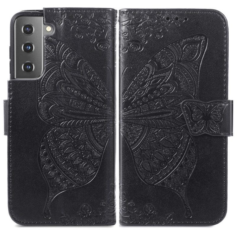 Leren Hoesje voor Samsung Galaxy S22 Plus 5G Vlinderontwerp Met Sleutelkoord